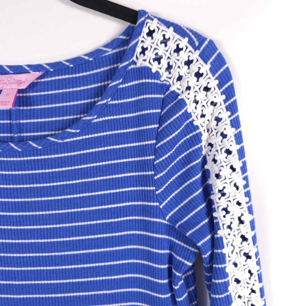 Lilly Pulitzer MARLOWE BECKON Blue BREEZE Striped Rib Knit Dress Crochet SMALL - Picture 8 of 15